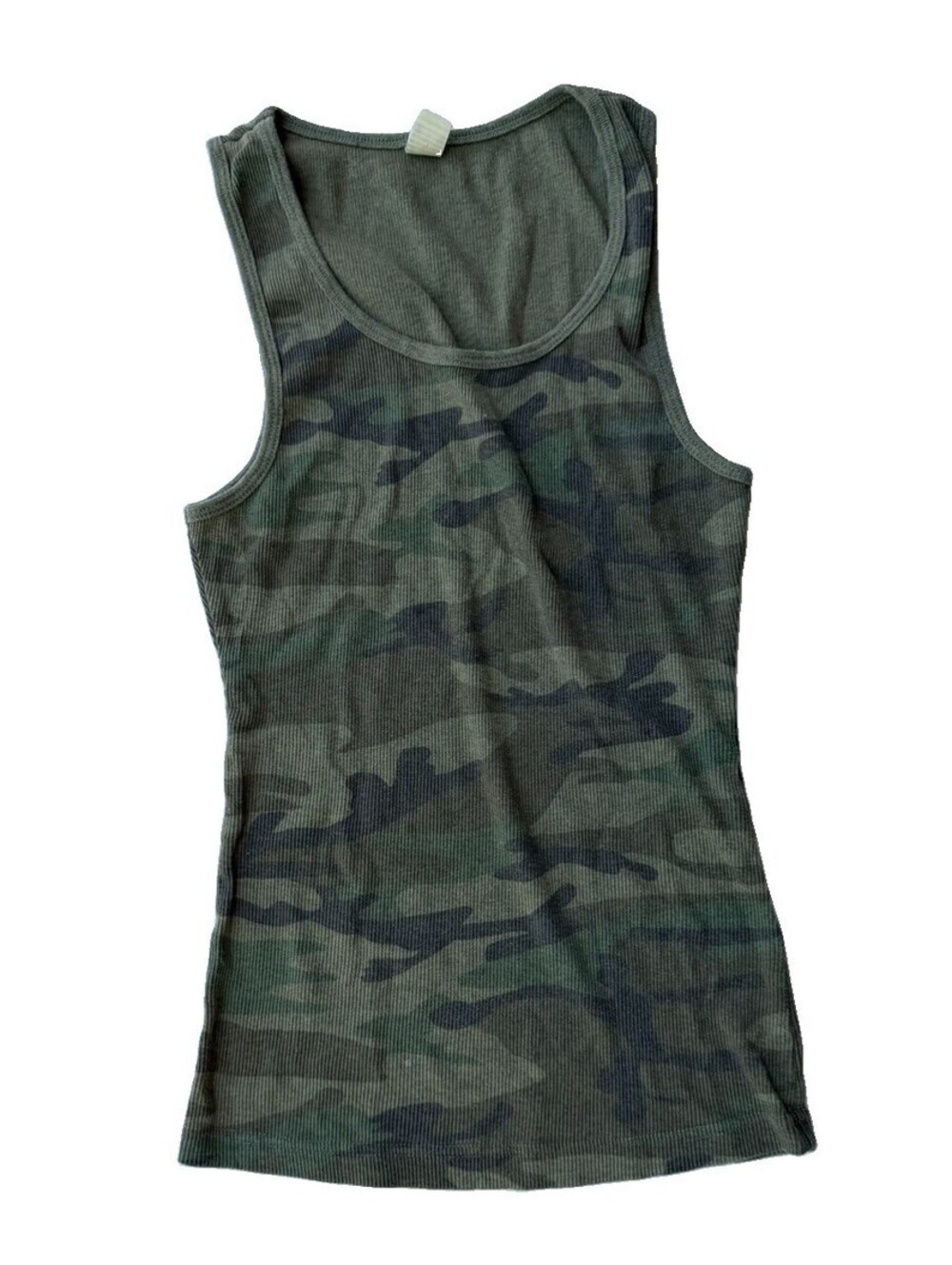 Kavio! Camo Ribbed Tank Top Womens XL Woodland Army Military Y2K Grunge